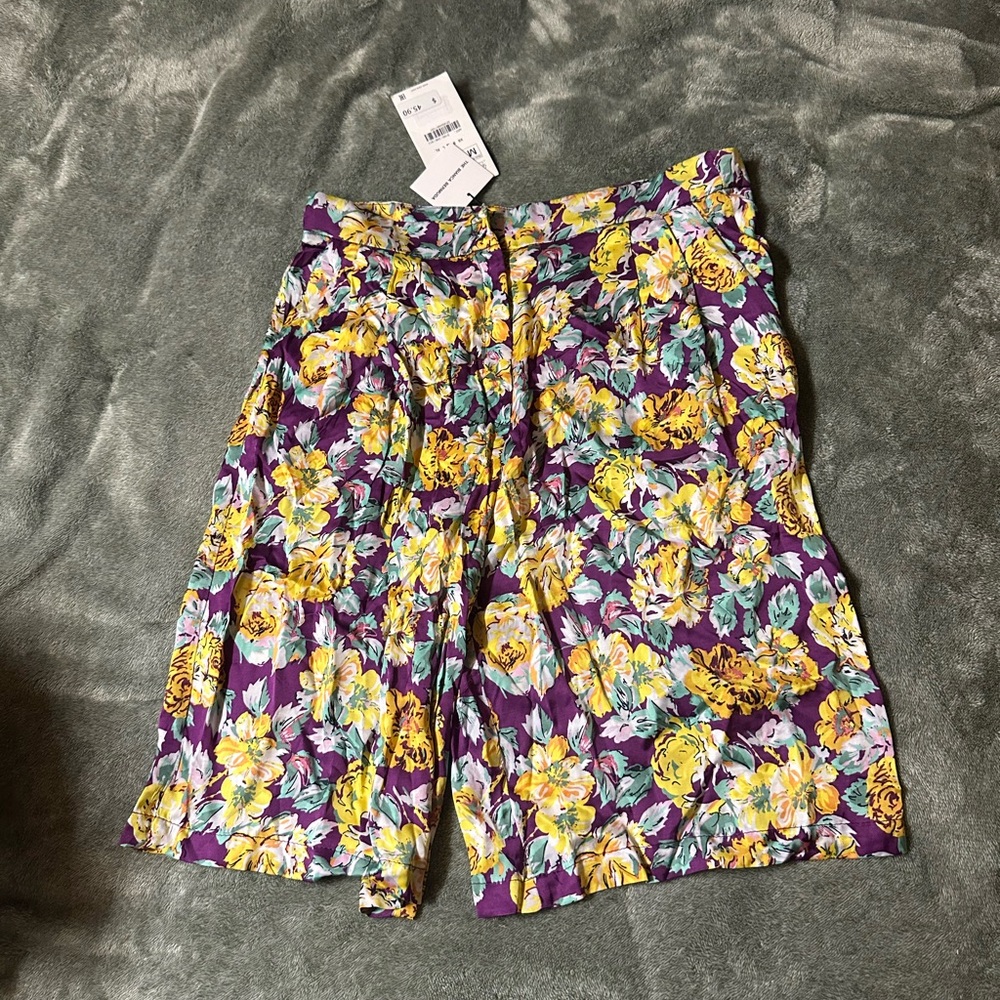 Zara Floral High-Waist Shorts - Purple, Yellow, Green